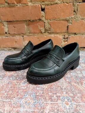 L'Intervalle Dark Green Leather Penny Loafers